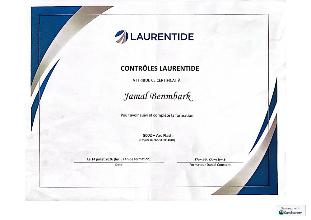 Aperçu du certificat Arc Flash