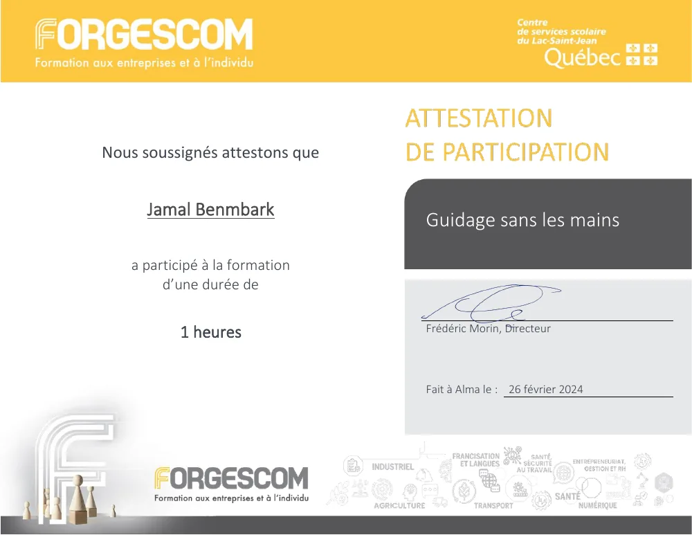 Aperçu du certificat Guidage sans les mains
